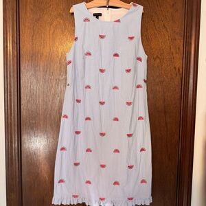 Talbots Light Blue and White Striped Embroidered Shift Dress